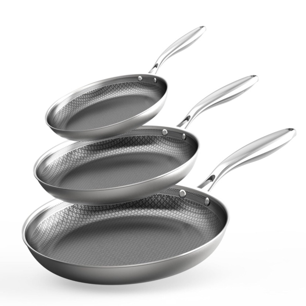 Cooker King NIOB 3-Pc Hybrid Tri-Ply Stainless Steel Frying Pan Cookware Set